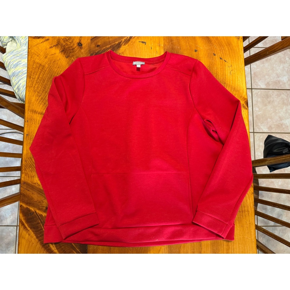 T by Talbots Red Kangaroo Pocket Sweatshirt Women's L Ponte Athleisure Pullover